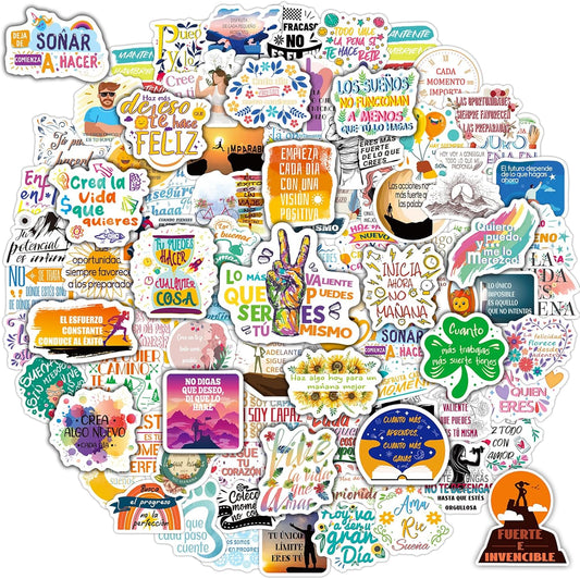 Spanish Motivational Stickers - 200PCS Inspirational Stickers for Students, Adults & Teachers - Affirmation Positive Quotes - Orange, Purple, Black